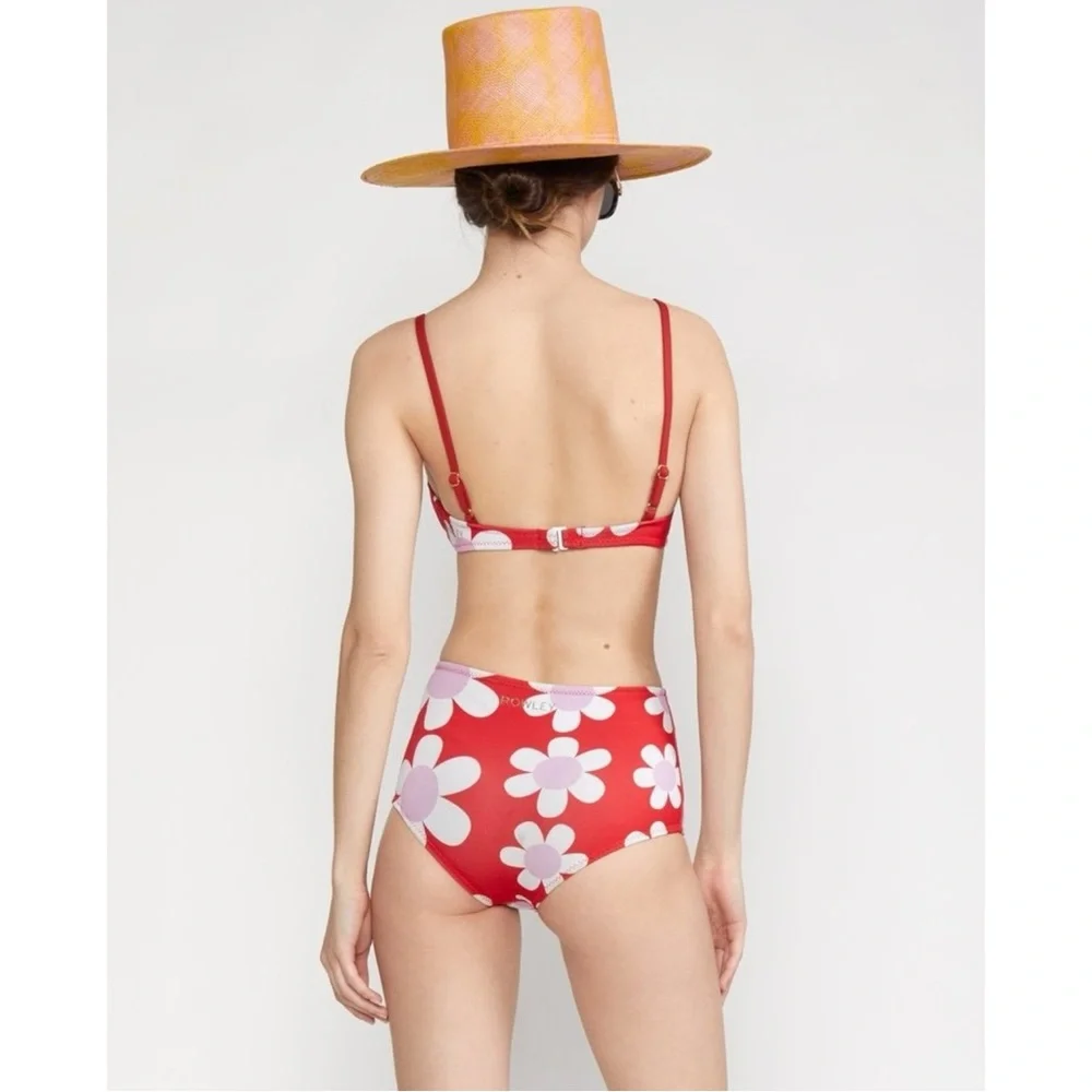 Cynthia Rowley Liv Daisy Neoprene Bikini Bottom - Red Floral Swimsuit Bottoms - Picture 6 of 12